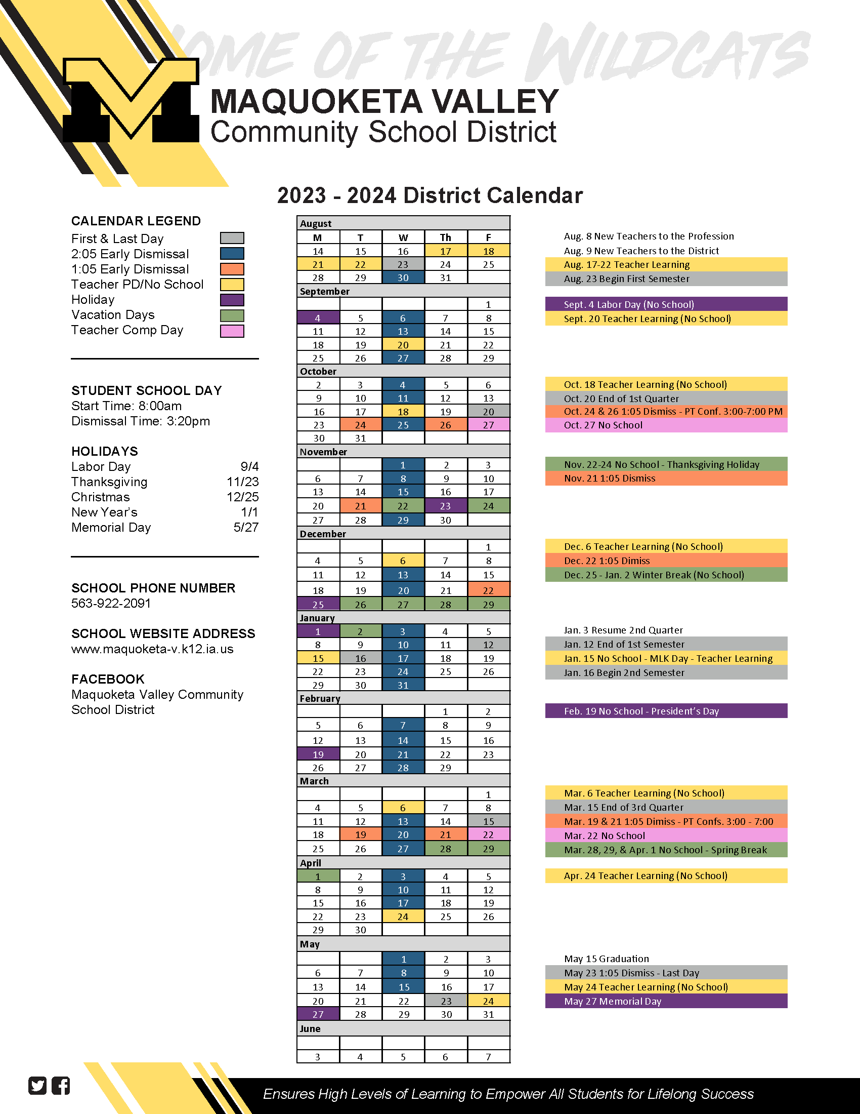 MV District Calendar 2023-2024